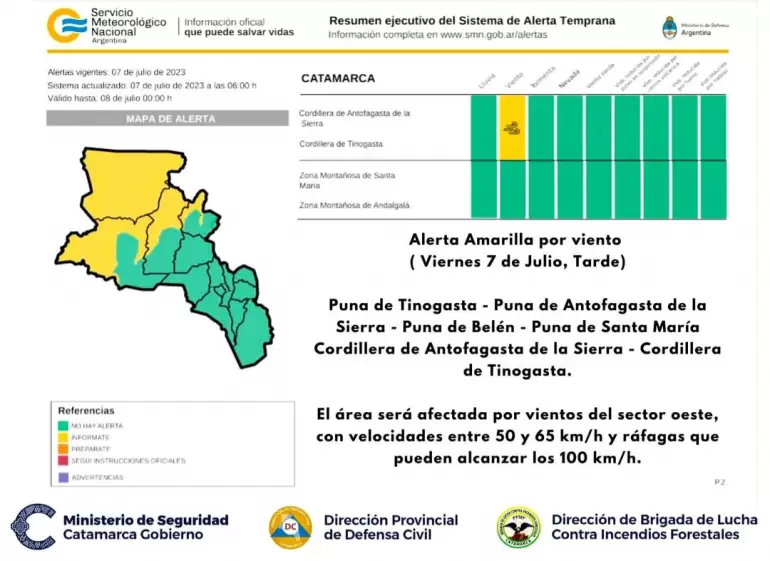 alerta amarilla por vientos