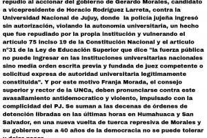 El MST-FITU exige a la UNCA y a Franja Morada repudiar la intervencin policial que se produjo en la Universidad Nacional de Jujuy