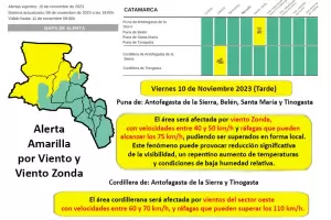 Rigen dos alertas amarillas por vientos para la provincia