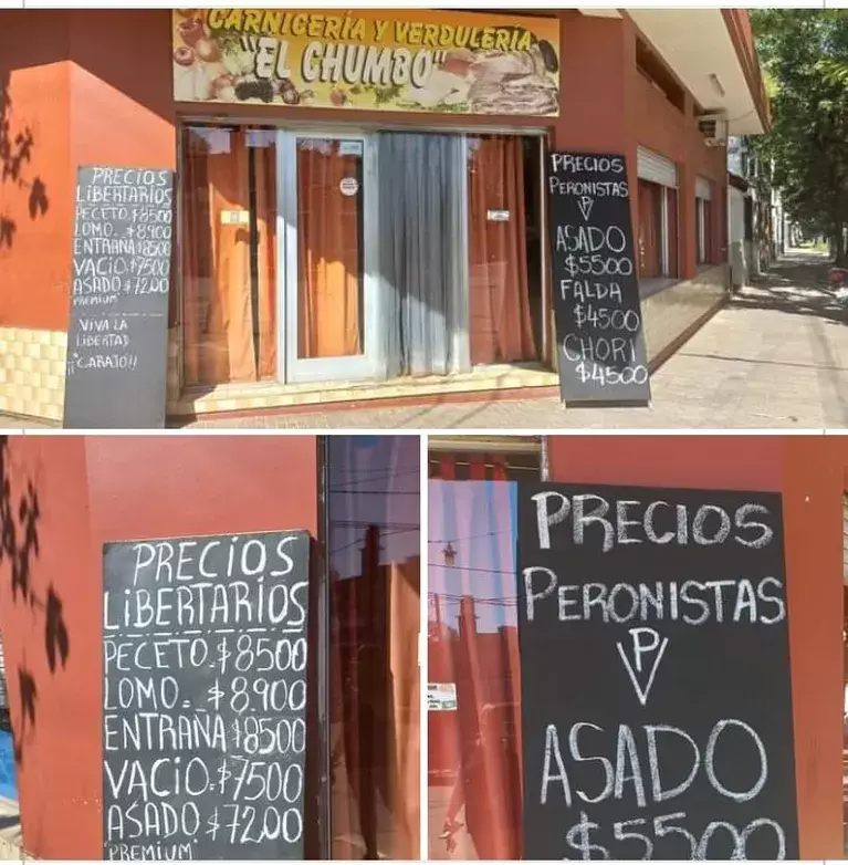 Una carnicera puso precios para libertarios y peronistas. (Foto: X/@NicolasLegui_)