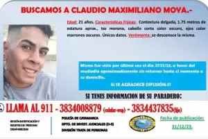 Buscan desesperadamente a Claudio Maximiliano Moya