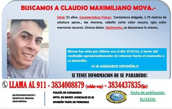 se busca Claudio Maximiliano Moya