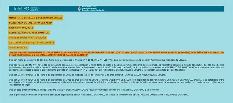 El gobierno de Mauricio Macri traspas la DADSE de Desarrollo Social a Salud en 2018