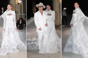 Encaje, transparencias y un velo soado, as fue el vestido que Cande Tinelli us para su boda