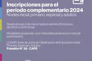 Inscriben para el perodo complementario 2024 de todos los niveles