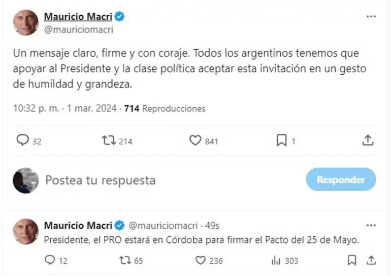 El mensaje de Mauricio Macri en apoyo a Javier Milei