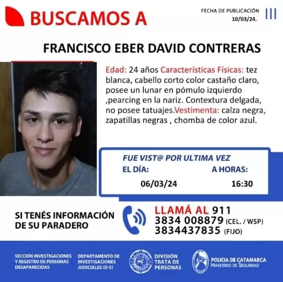 Buscan desesperadamente a Francisco Eber David Contreras