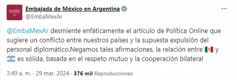 La desmentida de la Embajada de Mxico en Argentina