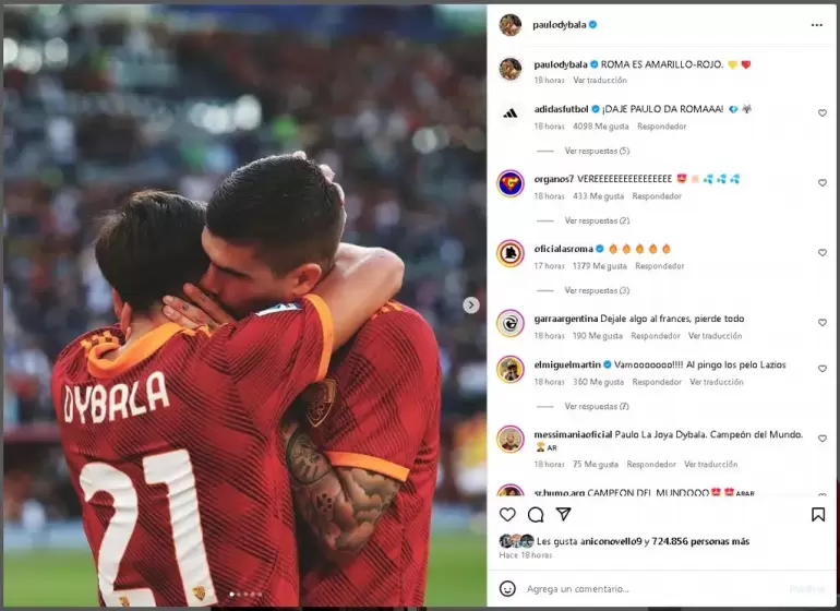El posteo de Paulo Dybala tras la victoria de la Roma y la pelea con el francs Mateo Guendouzi