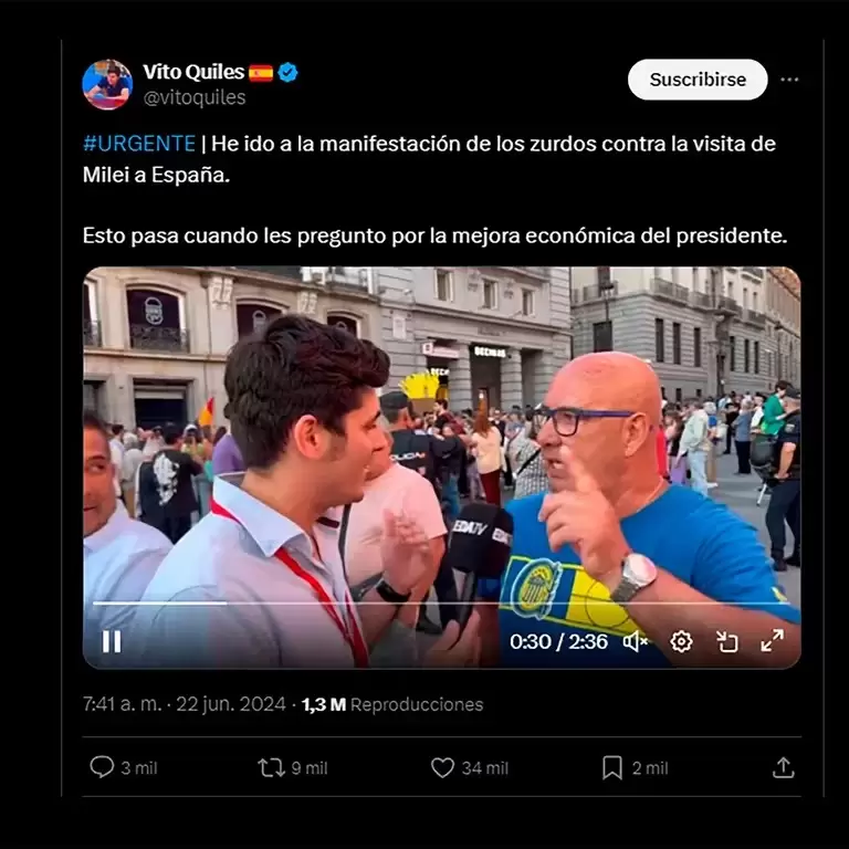 Vito Quiles se encontró con Javier Milei en Madrid y le agradeció su apoyo