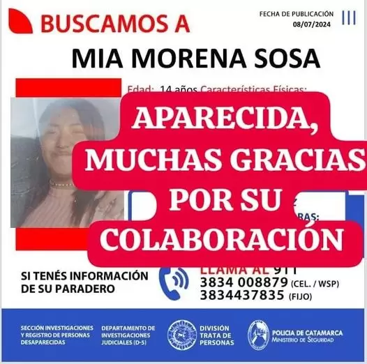 Encontraron a Mia Morena Sosa
