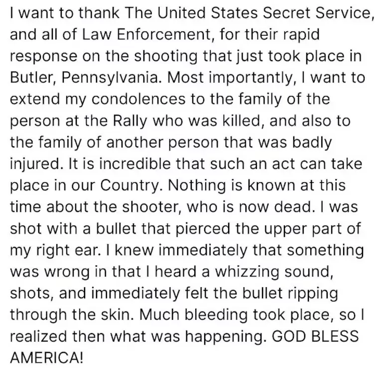 El mensaje de Donald Trump en Truth Social (Foto: @RealDonaldTrump).