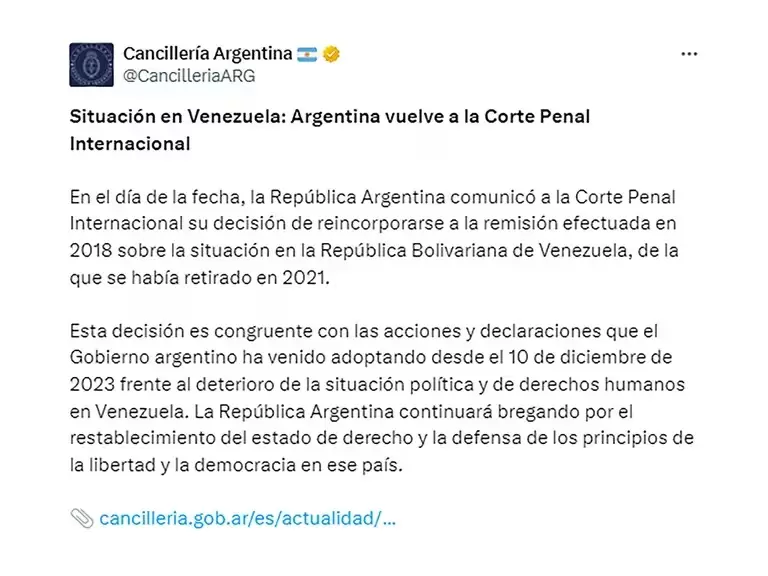 Cancilleria Argentina anuncio