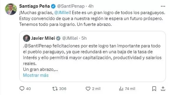 Tuit de Santiago Peña, presidente de Uruguay