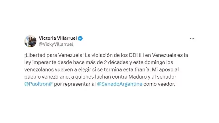 La reaccin de Victoria Villarruel tras la deportacin de Paoltroni de Venezuela