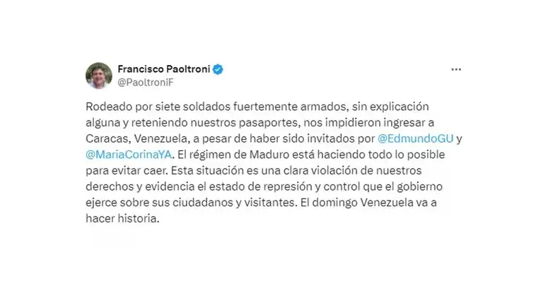 El mensaje de Paoltroni en sus redes sociales