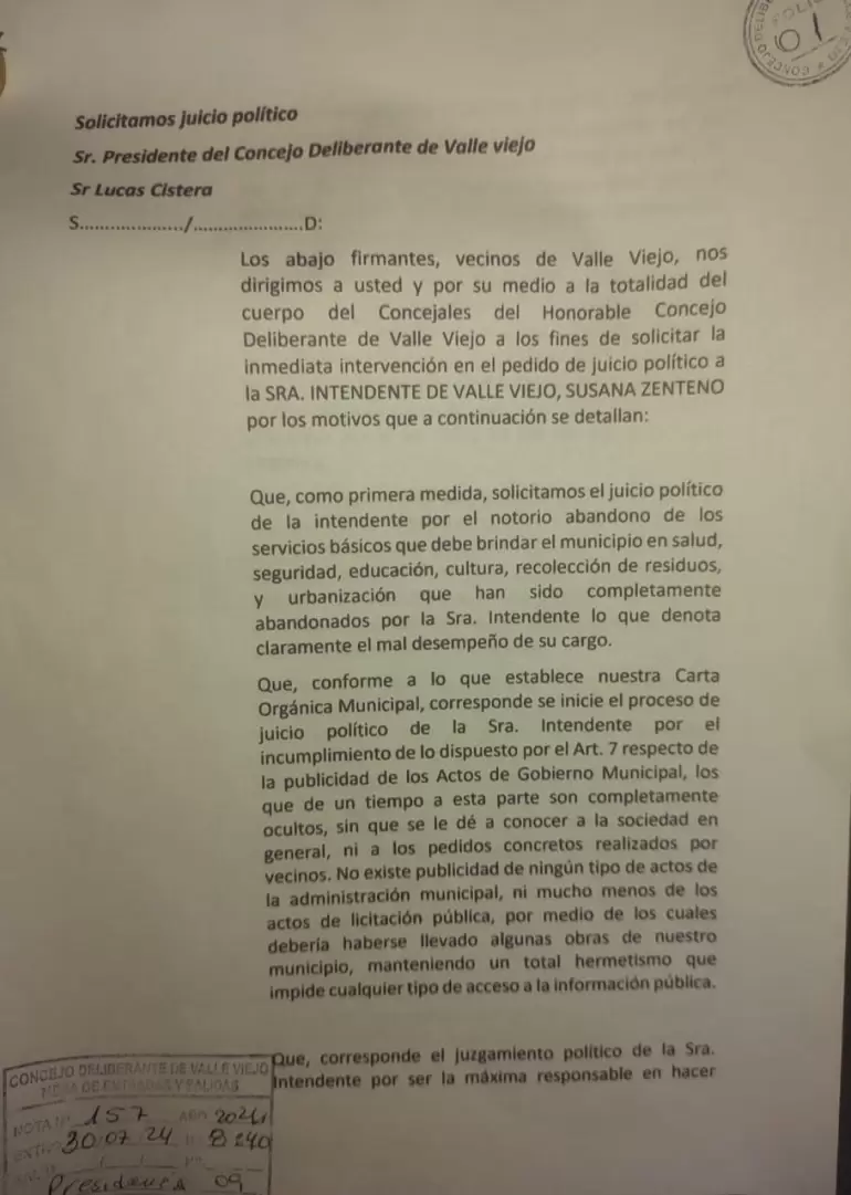 zenteno pedido de juicio politico