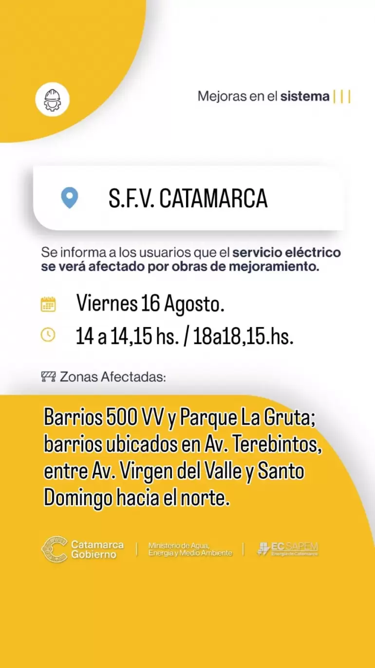 Aviso de restriccin del servicio de energa en Capital