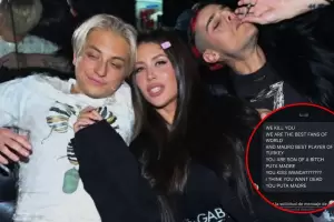 Lo que faltaba: Ca7riel fue amenazado de muerte tras besar a Wanda durante su show