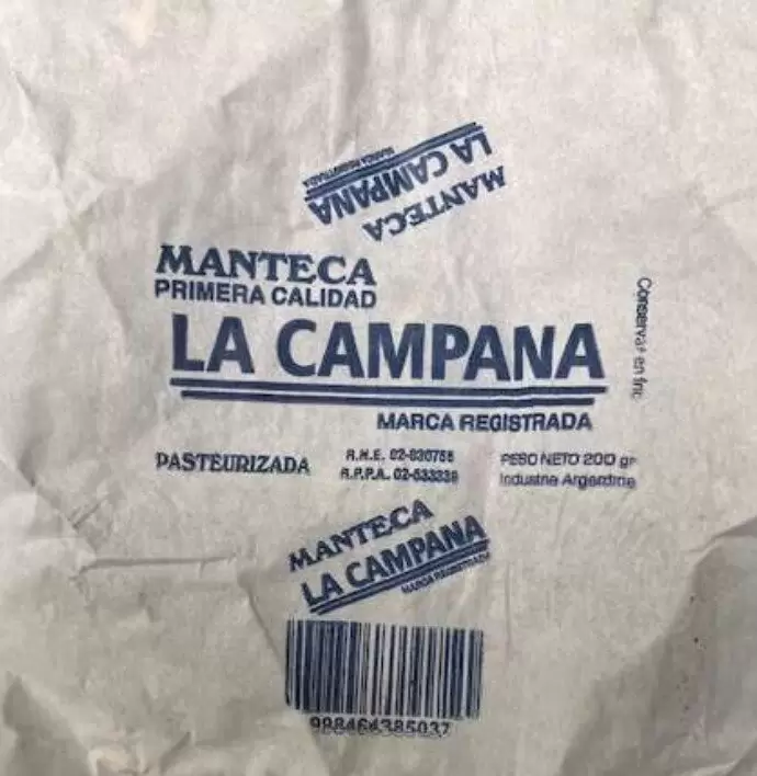 “Manteca, primera calidad, pasteurizada, marca “La Campana”,