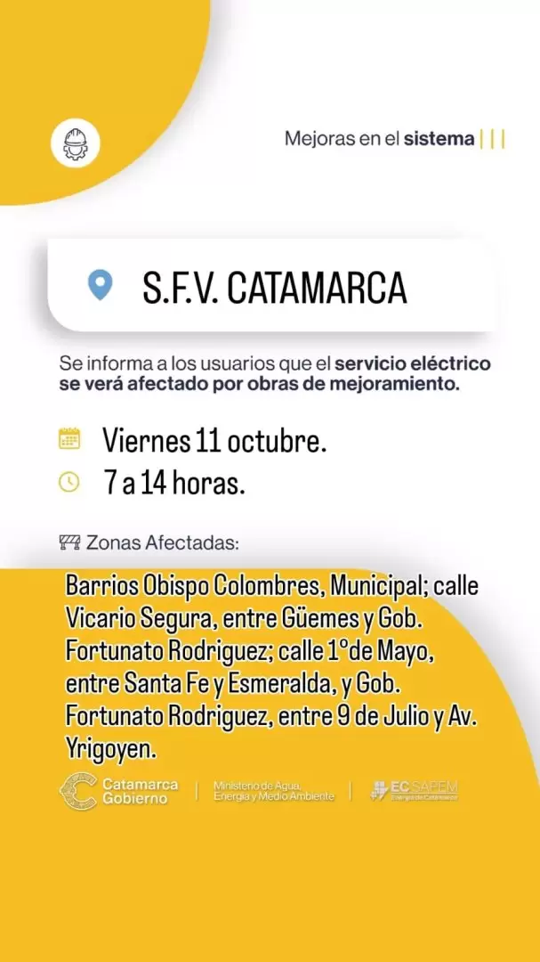 Aviso de restriccin del servicio de energa en Capital