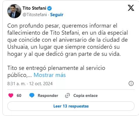 Stefani, parte de la bancada del PRO, falleci a los 64 aos