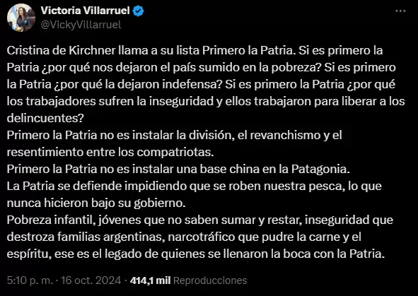 Villarruel contra Cristina Kirchner