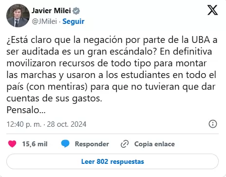 Milei apuntó contra la UBA.