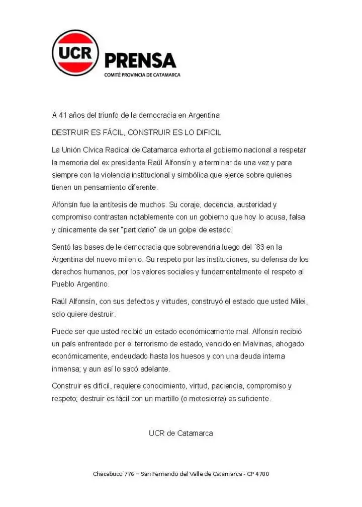 repudio ucr catamarca a milei