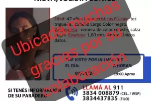 Encontraron a Julieta Eunice Nieva, una mujer que estuvo desaparecida