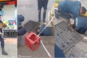 Policas rescataron a un perrito atrapado en una alcantarilla
