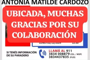 Buena noticia: encontraron a Antonia Cardozo