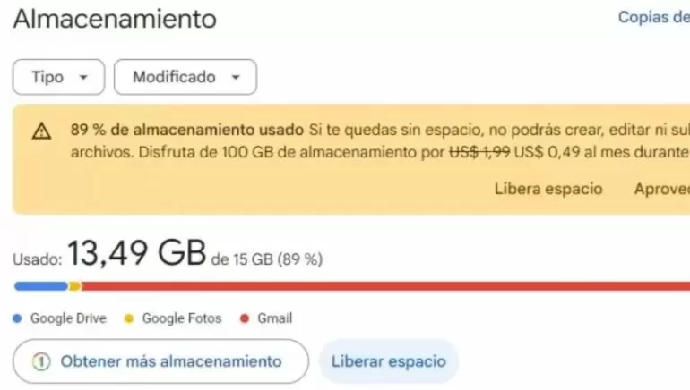 gmail almacenamiento