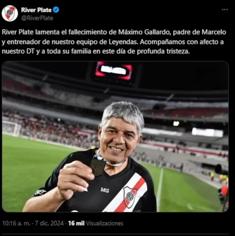 El mensaje de River para despedir a Mximo Gallardo