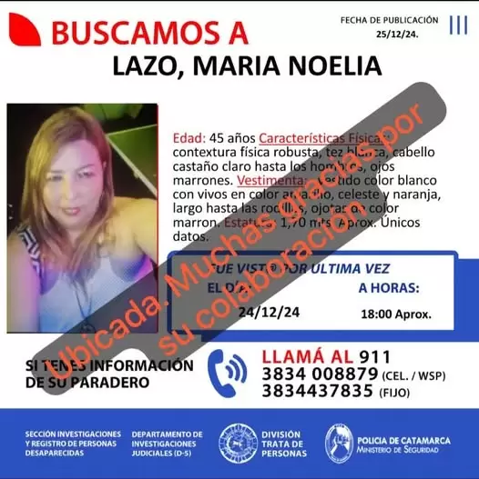 Apareció María Noelia Lazo