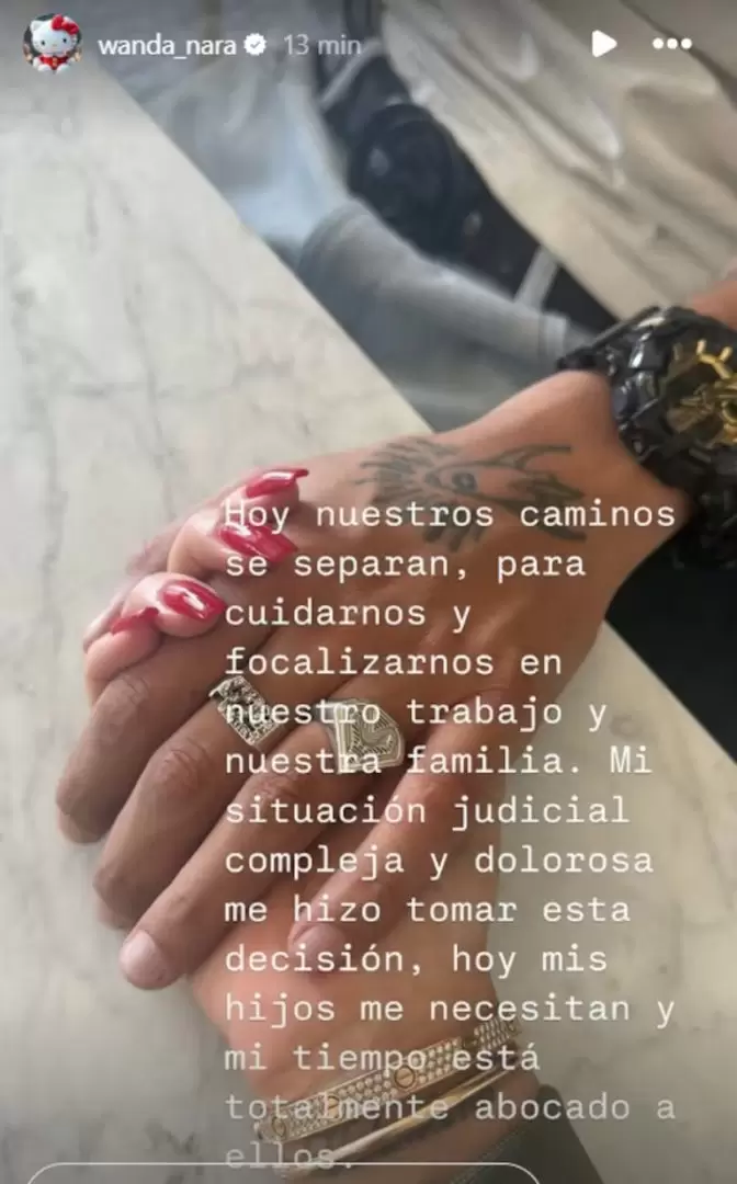 El posteo de Wanda Nara para anunciar su separaci�n de L-Gante. (Foto: Instagram wanda_nara)