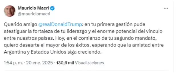 Tuit de Macri para Donald Trump