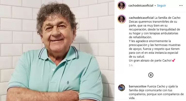 El comunicado de la familia de Cacho Deicas. (Fuente: Instagram/cachodeicasoficial)