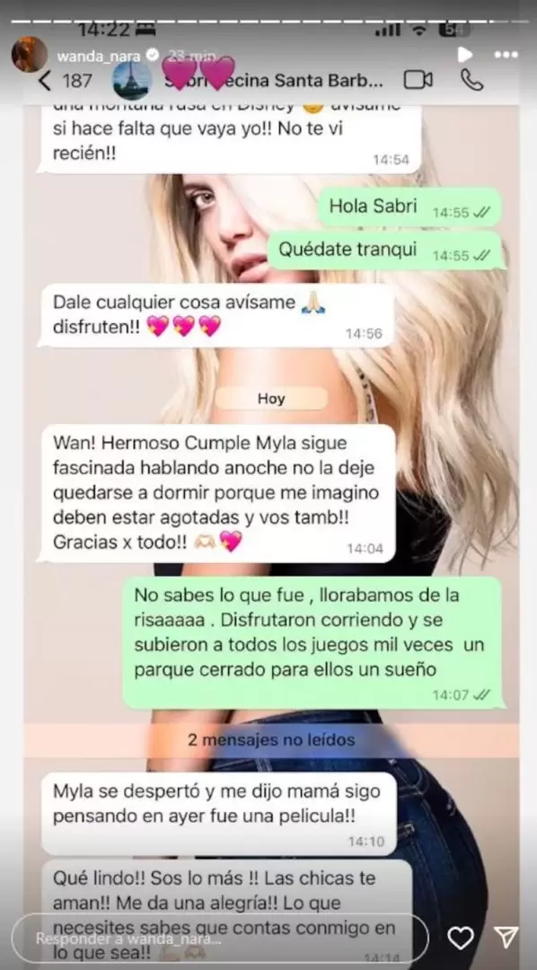 Wanda Nara publicó su chat con una vecina de Santa Bárbara en medio del escándalo con Mauro Icardi (Foto: Captura Instagram /wanda_nara)
