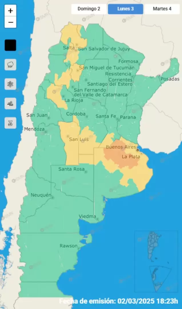 Zonas bajo alerta naranja por tormenta. (Foto: SMN)
