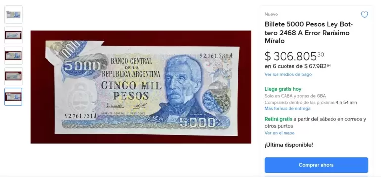 El billete argentino de cinco pesos que puede darte m�s de $300.000: a qu� se debe