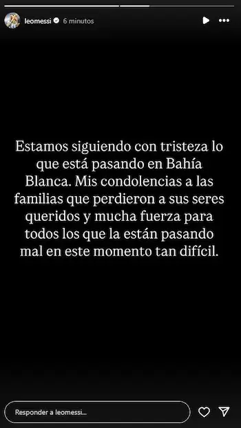 El posteo de Messi por lo sucedido en Baha Blanca
