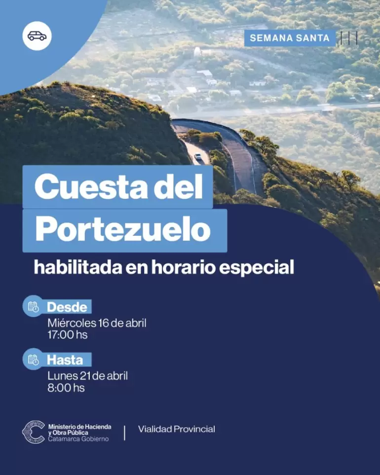 La Cuesta de El Portezuelo tendrá horario especial para Semana Santa