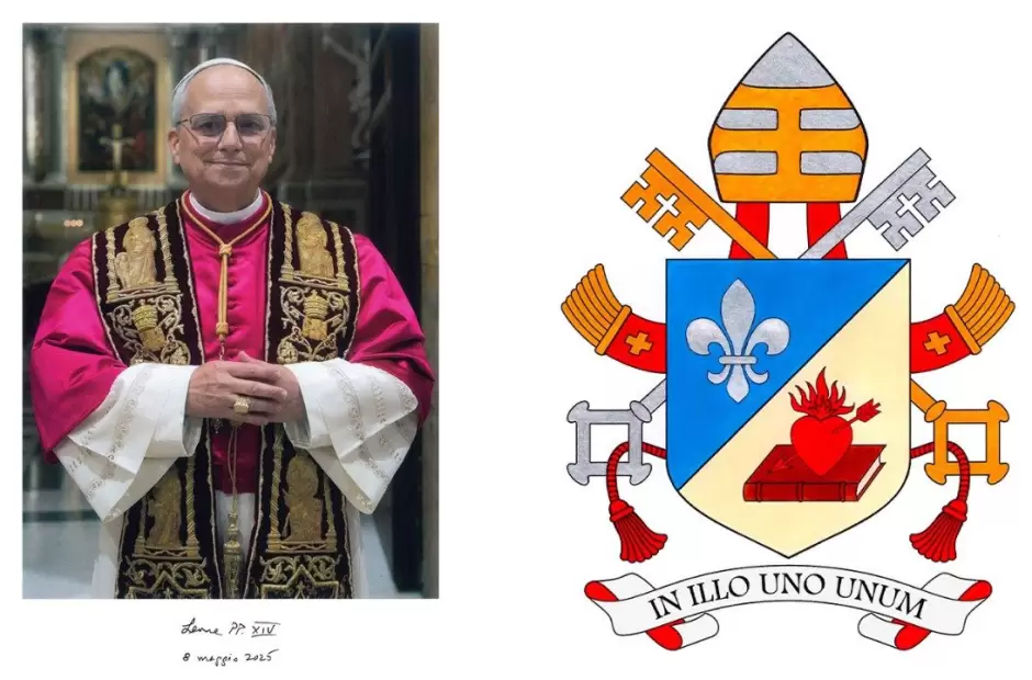 Papa Len XIV y su escudo papal