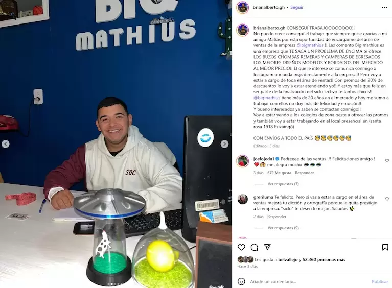 Brian de Gran Hermano 2025 consigui un trabajo fijo y est feliz. (Foto: instagram/brianalberto.gh)
