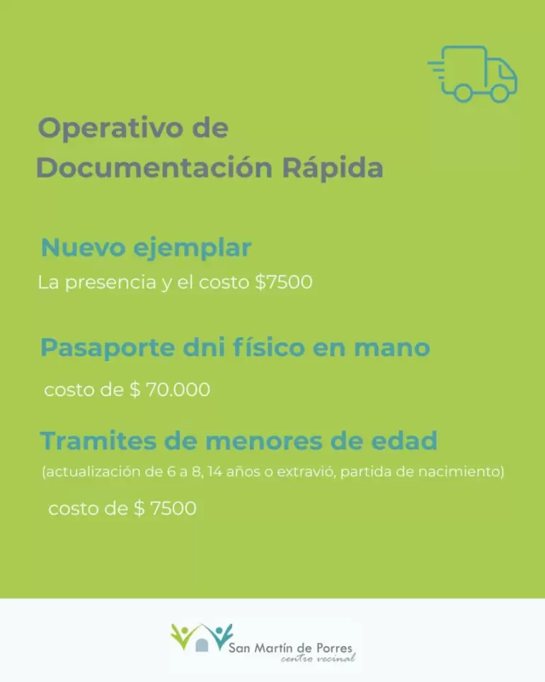 El registro civil, llega al centro vecinal san martin de Porres,