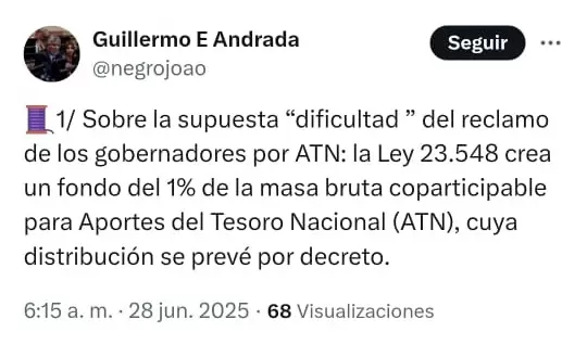 Twiter de Guillermo Ernesto Andrada, senador catamarqueo nacional