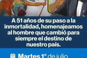 A 51 aos de su fallecimiento, el PJ conmemora a Pern