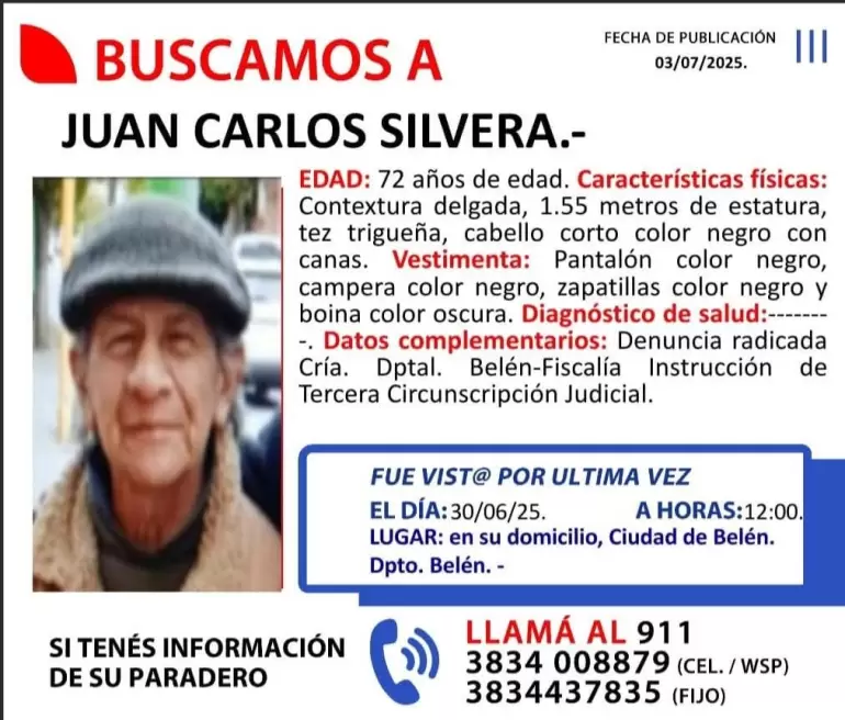 Buscan desesperadamente a un hombre de 72 aos