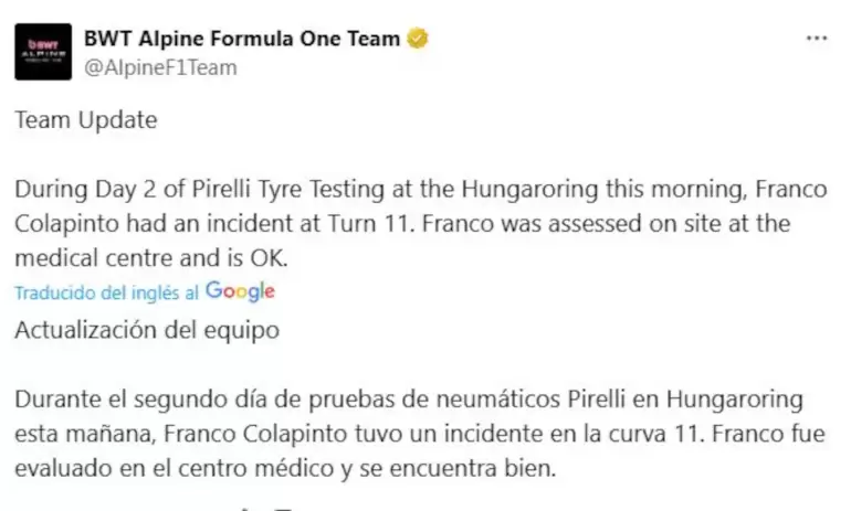 colapinto accidente hungria
